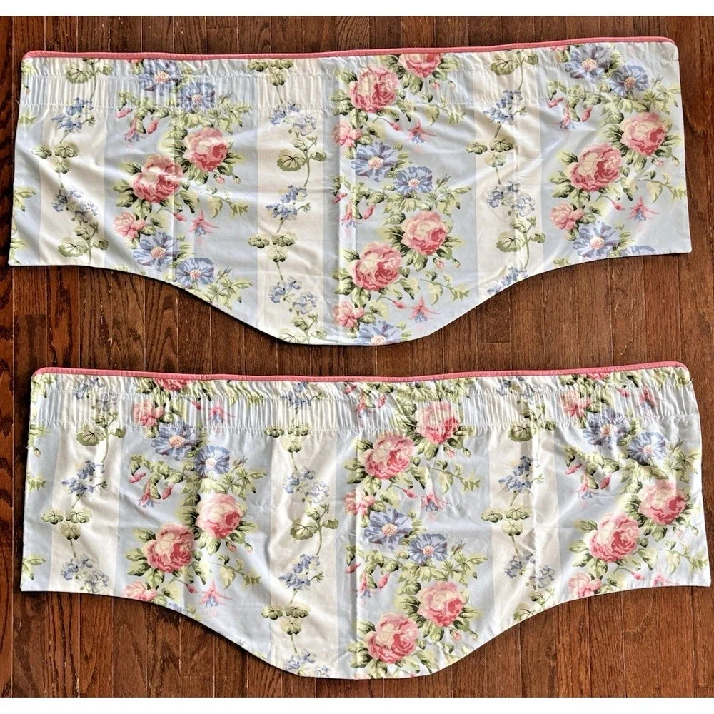 VTG 90s Cottagecore Laura Ashley Country Rose Blue Stripe 4 Custom Valances